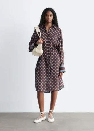 Robe midi en soie et coton imprimée