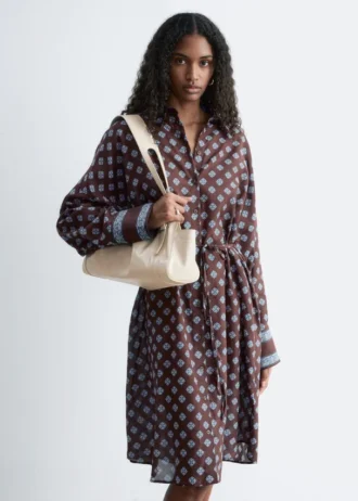 Robe midi en soie et coton imprimée