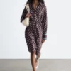 Robe midi en soie et coton imprimée