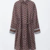 Robe midi en soie et coton imprimée