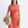 Robe midi à encolure bateau