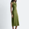 Robe midi à encolure en trou de serrure froncée
