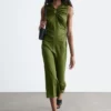 Robe midi à encolure en trou de serrure froncée