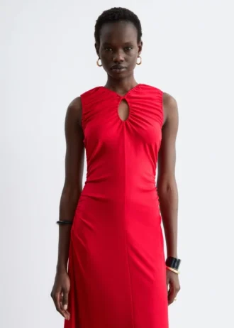 Robe midi à encolure en trou de serrure froncée