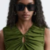 Robe midi à encolure en trou de serrure froncée