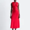 Robe midi à encolure en trou de serrure froncée