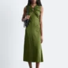 Robe midi à encolure en trou de serrure froncée