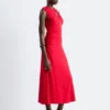 Robe midi à encolure en trou de serrure froncée