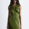 Robe midi à encolure en trou de serrure froncée