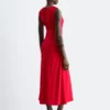 Robe midi à encolure en trou de serrure froncée