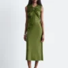 Robe midi à encolure en trou de serrure froncée