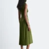 Robe midi à encolure en trou de serrure froncée