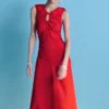Robe midi à encolure en trou de serrure froncée