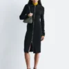 Robe midi à fermeture éclair sur le devant et à côtes