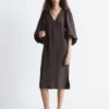 Robe midi à manches bouffantes et col en V