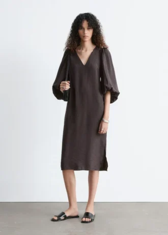 Robe midi à manches bouffantes et col en V