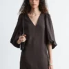 Robe midi à manches bouffantes et col en V