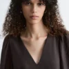 Robe midi à manches bouffantes et col en V