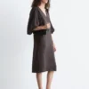 Robe midi à manches bouffantes et col en V