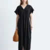 Robe midi plissée à manches dolman