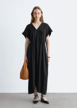 Robe midi plissée à manches dolman