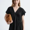Robe midi plissée à manches dolman