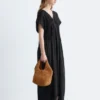Robe midi plissée à manches dolman