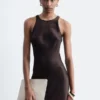 Robe midi sans manches en satin