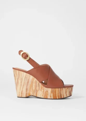 Sandales à talons compensés en cuir