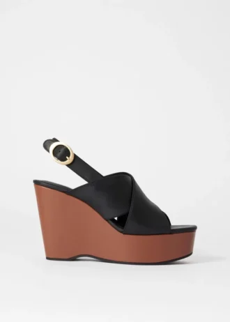 Sandales à talons compensés en cuir