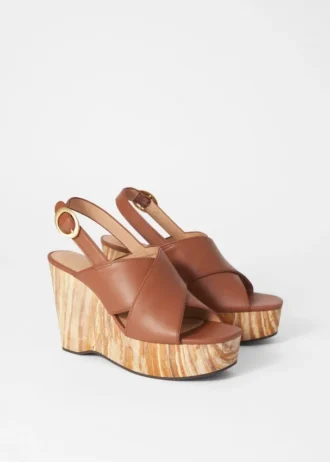 Sandales à talons compensés en cuir