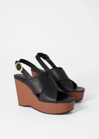 Sandales à talons compensés en cuir