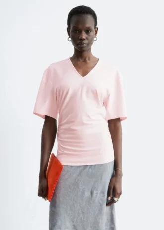 T-shirt froncé à col en V