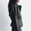 Veste de motard en cuir avec ceinture