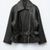 Veste de motard en cuir avec ceinture