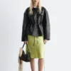 Veste en cuir à cordon de serrage à la taille