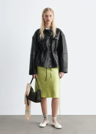Veste en cuir à cordon de serrage à la taille