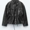 Veste en cuir à cordon de serrage à la taille