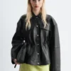 Veste en cuir à cordon de serrage à la taille