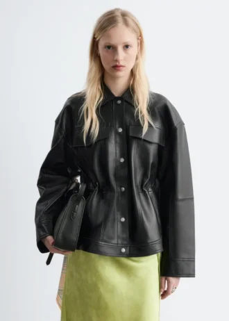 Veste en cuir à cordon de serrage à la taille