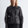 Veste en cuir à poches plaquées