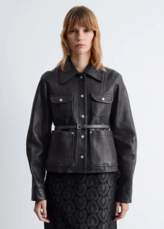 Veste en cuir à poches plaquées