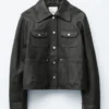 Veste en cuir à poches plaquées