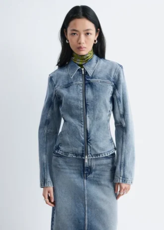 Veste en denim ajustée à fermeture éclair