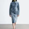 Veste en denim ajustée à fermeture éclair
