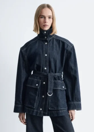Veste en denim avec ceinture à nouer