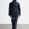Veste en denim avec ceinture à nouer