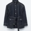 Veste en denim avec ceinture à nouer