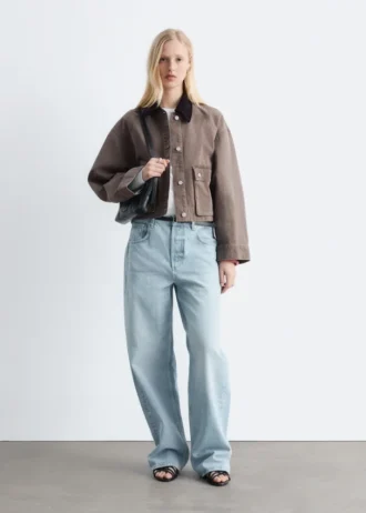 Veste en denim à col en velours côtelé