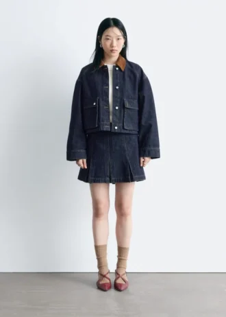 Veste en denim à col en velours côtelé